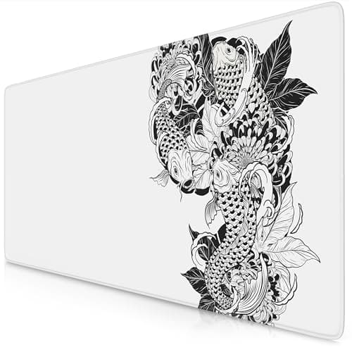 Image of TITANWOLF - XXL Mouse Mat - Mouse Pad 900 x 400 x 3mm –Speed Gaming Mouse Pad - Extra Large MousePad - Table Mat Large Size - Improved Precision and Speed – Koi Tattoo 3 White