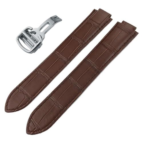 Image of EAMOM Calfskin Watch Watchband,For Ballon Bleu De Cartier Convex Type Watch Strap 14/16/18/20/22mm Bracelets(Brown 2,18mm)