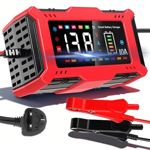 Image of AILRINNI 10-Amp Car Battery Charger, 12V Smart Car Battery Charger AU Plug,Trickle Charger for Car - Smart Fully-Automatic Battery Maintainer with Temperature Compensation and LCD Display