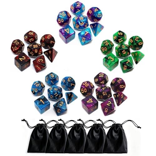 Image of Polyhedral D&D Dice Set-5 Pack Double-Colors Dice Sets Compatible with Dungeons and Dragons DND Role Playing Game RPG MTG Games Dice with D4 D6 D8 D10 D% D12 D20 (5 Colors Set)
