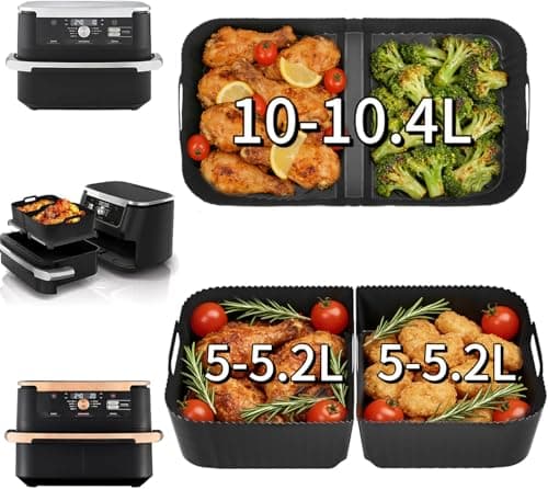 Image of Pietuley Large Silicone Air Fryer Liners for Ninja Flex Drawer Air Fryer Accessories AF500UK/ Cosori Dual Blaze TwinFry 10L / Ninja Foodi Flexdrawer Dual Air Fryer 10.4L AF500UK