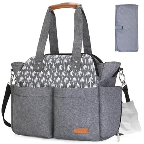 Image of Lekebaby Baby Nappy Changing Bag Satchel Messenger Large Capacity, Arrow Print, Grey