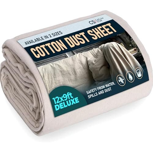 Image of CS Extra Large Cotton Dust Sheets for Decorating 3.6x2.7m (12 x 9ft), Large Dust Sheets for Painting & Furniture, Decorating Sheets-Painting Sheets-Dust Cover-Paint Sheets alt Plastic