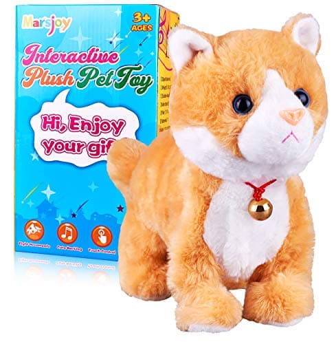 Image of Marsjoy Yellow Plush Cat Stuffed Animal Interactive Cat Robot Toy, Barking Meow Kitten Touch Control, Electronic Pet Cat Kitty Toy, Animated Toy Cat for Girl Kid L:12" * H:8" * W:5"