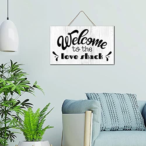Image of Welcome to The Love Shack Wood Wall Sign Funny Kitchen Wall Decor Wooden Plaque Sign Painted Wood Wall Sign for Bedroom Bathroom 6x10 Inch
