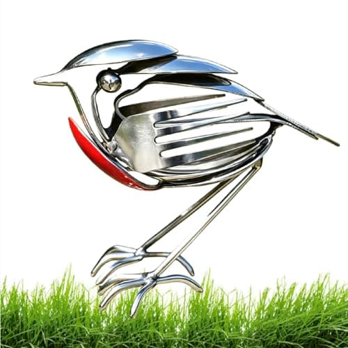Image of ANTUK Robin Bird Scrap Metal Art Sculpture, Metal Art Sculpture, Handcrafted Bird Statue, Unique Home Decor for Garden, Patio, or Office Desk, Decorative Steel Craft, for Housewarming Birthday