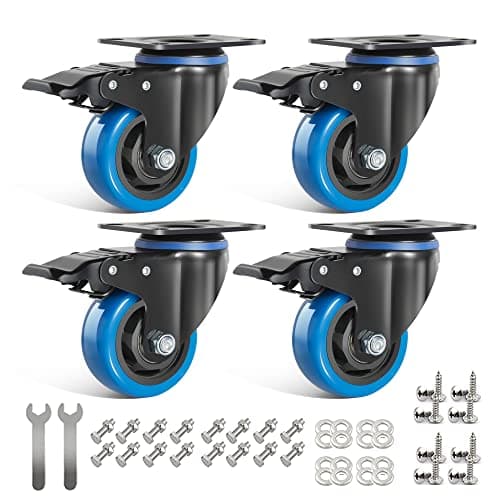 Image of IQWTU 75MM Furniture Castors Heavy Duty Castor Wheels with Brakes, Double Bearing PU Trolley Wheels Rubber Swivel Castor, 4 Industrial Plate Casters Capacity 500KG