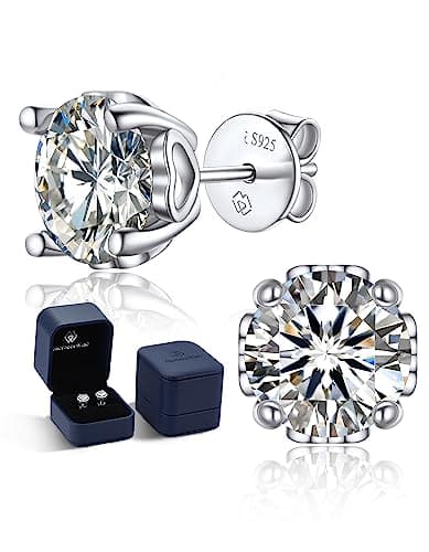 Image of MomentWish Heart Earrings Moissanite, 4Ct/8mm Sterling Silver 925 Studs Earrings Romantic Gifts for Wife Hypoallergenic Solitaire Earring with Gift Box