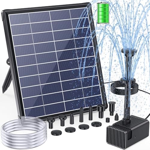 Image of POPOSOAP 6.5W Solar Fountain Pump for Bird Bath Built-in 3000mAh Battery Backup, DIY Solar Water Fountain with Double-Layer Nozzles & Dry-Run Protection 5Ft Tubing for Ponds, Bird Bath, Water Features