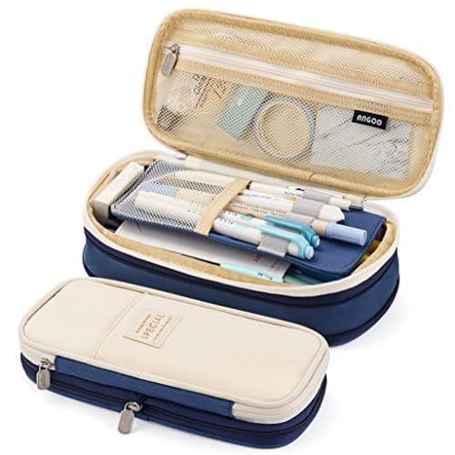 Image of EASTHILL Big Capacity Pencil Pen Case Office College School Large Storage High Capacity Bag Pouch Holder Box Organizer Navy
