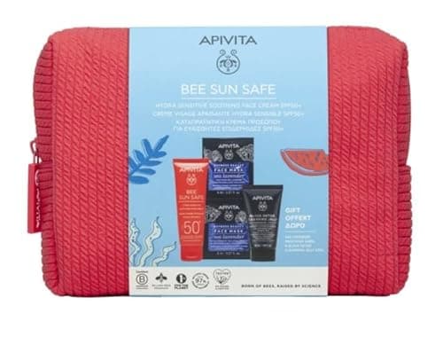 Image of Apivita Promo Bee Sun Safe Hydra Sensitive Soothing Face Cream SPF50+, 50ml & Black Cleansing Gel 50ml & Face Mask Sea Lave