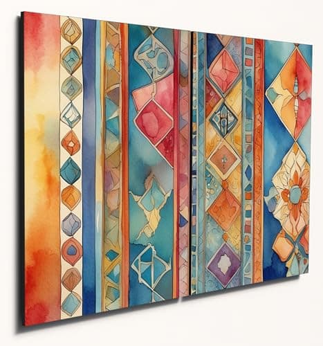 Image of The Plum Penguin Moroccan-Inspired Abstract Watercolour Geometric Wood Wall Art 2x A4 MDF Panels Canvas Alternative 40 x 30cm