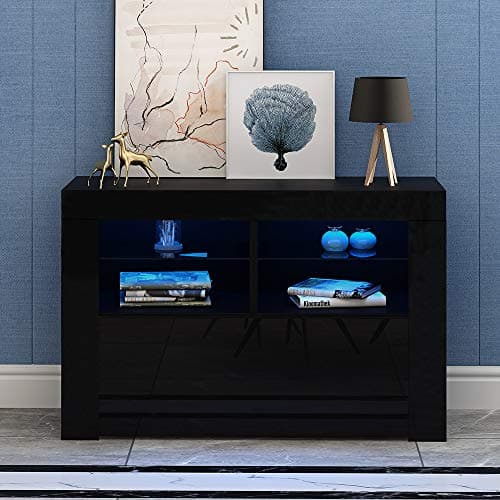 Image of Panana Modern 100cm TV Unit Stand Cabinet High Gloss Doors Living Room Furniture LED Options (Black, With LED)