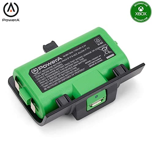 Image of PowerA Play & Charge Kit for Xbox Series X|S and Xbox One Wireless Controllers, Compatible with Xbox Charger Dock, 2 x Rechargeable Batteries with LED Indicators, 4 x Battery Doors - Black & Green