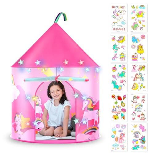 Image of HOTUT Kids Pop Up Play Tent, Kids Play Tent with Multi-Coloured Star Lights, Sensory Tents for Children, Foldable Pop Up Playhouse Fun Toy, Playhouse for Kid Childs Princess Toy Unicorn Gifts for Girl