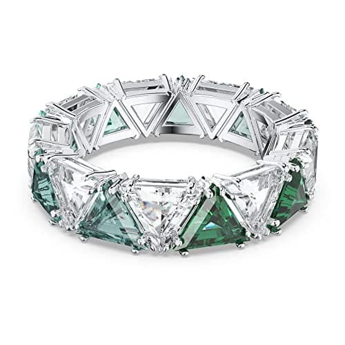 Image of Swarovski Ortyx cocktail ring, Triangle cut, Green, Rhodium plated, 55