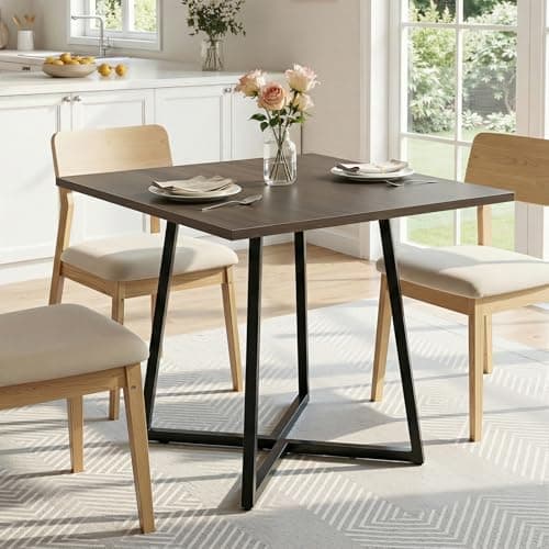 Image of Warmiehomy Wooden Dining Table for 2-4 People, 80cm Small Square Dining Room Table with Metal Legs for Home Apartment, Kitchen, Living Room, Reception, Restaurants, Grey