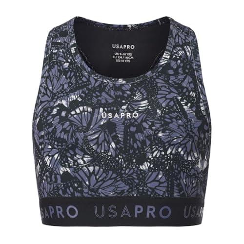 Image of USA Pro Girls Crop Top Junior Black Butterfly 9-10 Years
