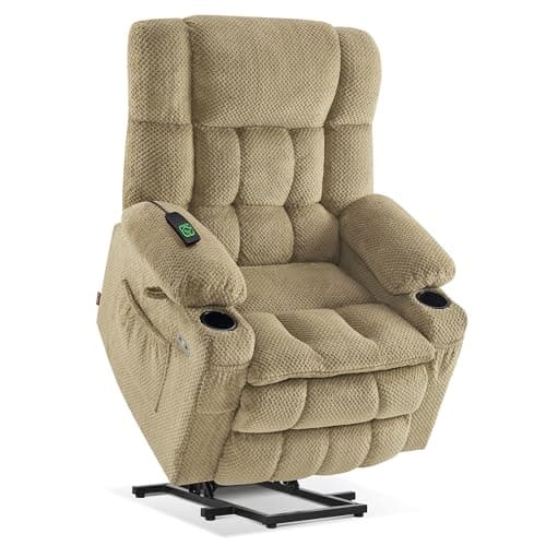 Image of MCombo Dual Motor Riser Recliner Chairs for Elderly, Electric Power Lift Recliner for Living Room, Infinite Position, Heat & Massage, Extended Footrest, USB Ports, Fabric 7890 (Beige, Medium)