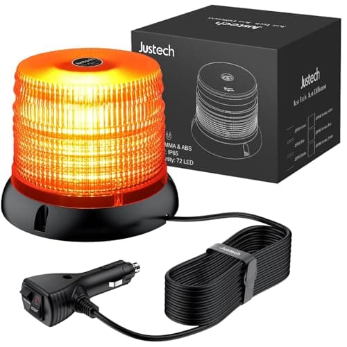 Image of Justech 12/24V Flashing Beacon 40W 40 LED Emergency Warning Strobe Light 7 Flash Modes Waterproof with Magnetic Base for Truck Vehicle (Amber Lens, Amber Light, 72 LED, with 5M Cable)