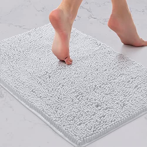 Image of LuxUrux Bath Mat-Extra-Soft Plush Bath Shower Bathroom Rug, 1'' Chenille Microfiber Material, Super Absorbent Shaggy Bath Rug (White, 42 x 60 cm)