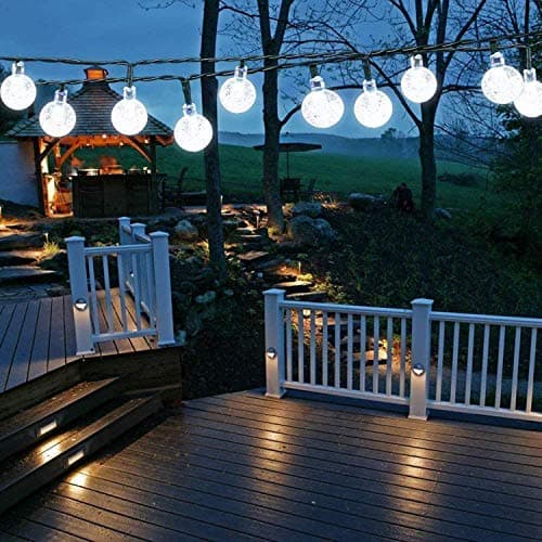 Image of iihome 50ft 90 LED Solar Powered Outdoor String Lights Garden Crystal Ball Chrismas Globe Lights Decorative Lighting for Garden, Patio, Yard, Home, ChrismasTree, Parties,White