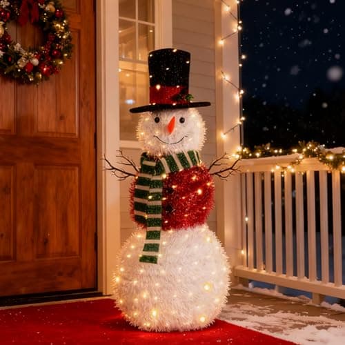 Image of NEXSTRON 4Ft Lighted Snowman Outdoors, Shatterproof Christmas Decorations 150 Warm Lights Foldable Christmas Snowman Waterproof Battery Operated Xmas Decoration Porch Ornaments for Home