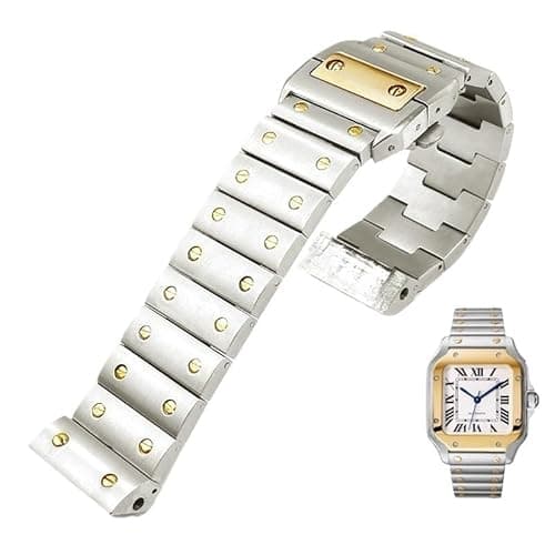 Image of kongsou Stainless Steel Watch Strap For Cartier Santos 100 Silicone Watch bracelet(Silver gold)