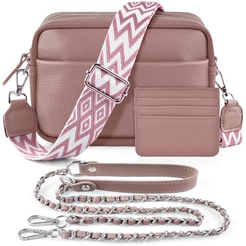 Image of BROTOU Crossbody Bag for Women, Leather Handbag & Shoulder Bag with Adjustable Wide Strap, Chain Strap & 3-Slot Card Holder, Camera Cross Body Bag for Lady Girl Shopping Daily Use (A-Dark Pink)