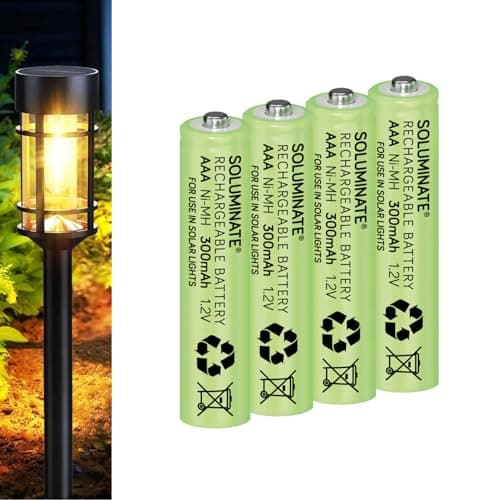 Image of Soluminate Solar Light Batteries Size AAA (300mAh) Rechargeable NiMH 1.2V green cells for outdoor solar lights (4-Pack)