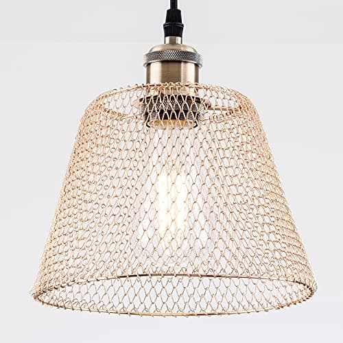 Image of HARPER LIVING Pendant Ceiling Light Shade, Easy Fit Compact Vintage Lamp Shades, Gold Wire Mesh Basket, Metal Lampshades for Bedroom Ceiling Light Pendant (Gold)