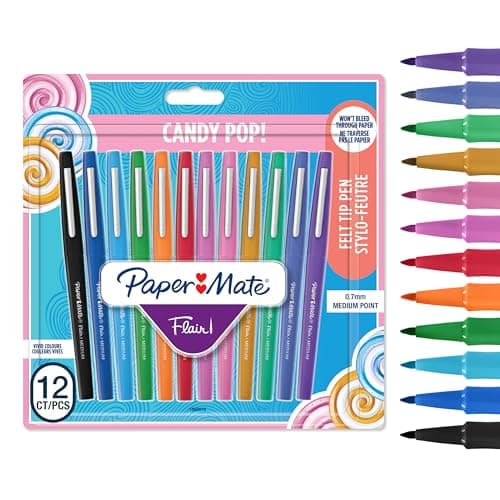 Image of Paper Mate Flair Felt Tip Pens | Medium Tip (0.7 mm) | Candy Pop Colours | Marker Pens for Children and Adults for Colouring for Journals and More | Pack of 12
