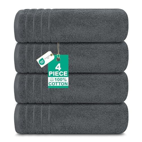 Image of Casa De Rococo Extra Large Bath Towels Set of 4 (76x152 cm) - 100% Cotton, Super Soft & Lightweight Towel, Quick Dry & Highly Absorbent Hotel Quality Bathroom Bale Towels - 450 GSM | Dark Grey