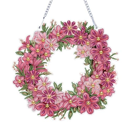 Image of SPEPROECO Christmas Wreath Ornaments DIY Diamond Painting Kits,5D Christmas Garland Hanging Sign Diamond Art Kits Single Side Crystal Painting Pendant Xmas Gifts for Adults Kids
