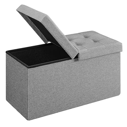 Image of SONGMICS Storage Ottoman, Foldable Storage Bench, 38 x 76 x 38 cm, Flipping Lid, 300 kg Load Capacity, for Hallway, Living Room, Bedroom, Light Grey LSF86GYX