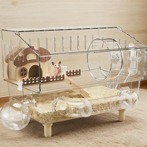 Image of Large Acrylic Hamster Cage, 2-Layer Gerbil Cages with full transparent Viewing Top Open Hamster House with All Accessories Enclosure for Pet Mice, large Habitat, Gerbils 40 * 30 * 34cm,NEW