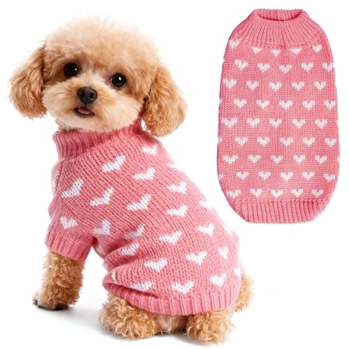 Image of Dog Jumper Heart Dog Valentines Jumper Soft Puppy Jumpers Small Dogs Clothes Cat Jumpers Holiday Pet Clothes Pink Knitted Dogs Valentine Outfit Warm Puppy Clothes for Small Medium (Pink,XXS)