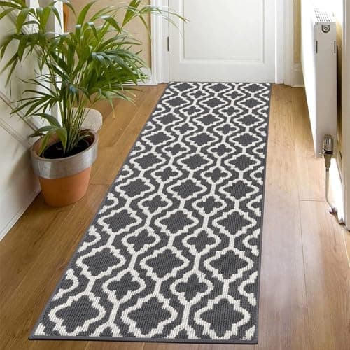 Image of SHACOS Dark Grey Hallway Runner Rug 60x180 cm Non Slip Hall Runners Narrow Rug Washable Carpet Runners for Hallways, Kitchen, Entryway, Laundry