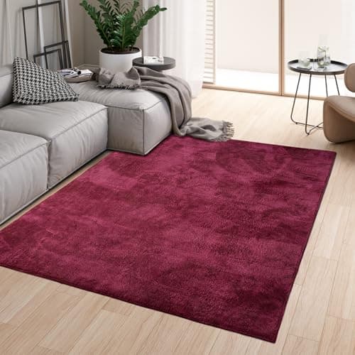 Image of homeart Area Rugs – Soft, Short Pile Monochrome Carpets - Anti-Slip Backing, Machine Washable, Modern Fluffy Rugs for Living Room, Bedroom, Kitchen, Entrance - Bordeaux, 60x110 cm