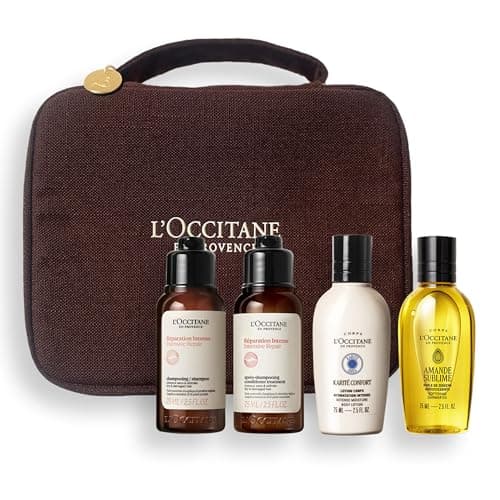 Image of L'OCCITANE - Travel Collection with Intense Repair Shampoo & Conditioner, Almond Shower Oil and Shea Body Lotion - Repairing and nourishing - Made in France