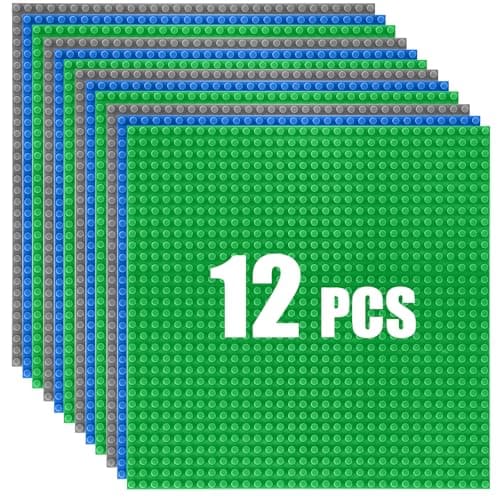 Image of 12 Pack Classic Baseplates Building Plates for Building Bricks 100% Compatible with All Major Brands-Baseplate, For Kids 3 Years Up, 10" x 10", Multicolored