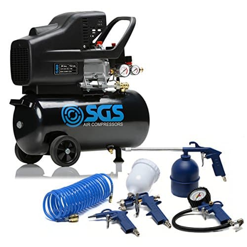 Image of SGS 24 Litre Direct Drive Air Compressor with 5 Piece Tool Kit – Heavy Duty for DIY and Garage Use, 2.5HP, 9.6 CFM, 115 PSI