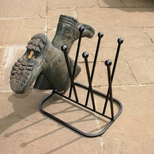 Image of Vintage Decor® Wellington Boot Stand Holds 2 or 4 pairs of Wellies or Boots Wrought Iron Muddy Boots Indoor Outdoor Walking Shoes Ladies Long Boots Holder Tidy Organiser (4 Pairs Wellie Boot Stand)