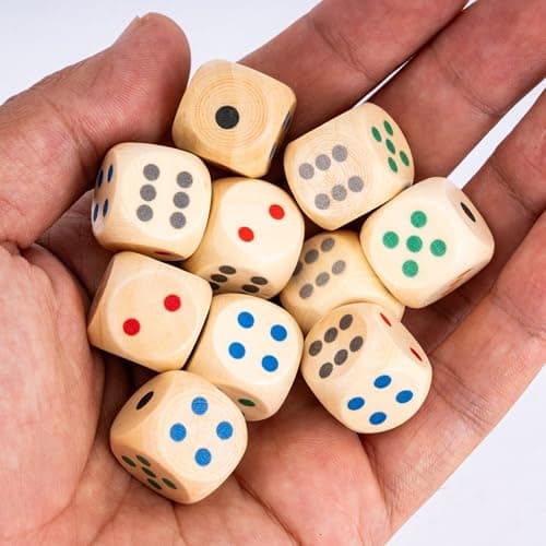 Image of HDdais 10Pcs Wooden D6 Dice Set 16mm Standard 6 Sided Dice Set with Round Corner for D&D, RPG,Table Board Game or Teaching Math