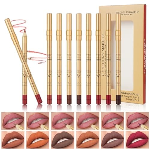 Image of LOPHE 8 Colour Matte Lip Liner Set,8Pcs Nude Lip Liner Set, Long Lasting Non-Fading Waterproof Lip Glosses,High Pigmented Natural Lip Makeup, Plumping Lip Definer Pencil,Lipliner Pencil for Women