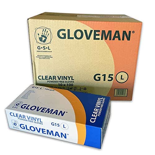 Image of Vinyl Gloves - Powder Free, Non Latex and Clear, 1 Case (10 Boxes of 100 Gloves, 1,000 Total) (Large)