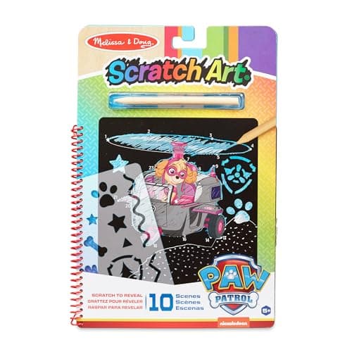 Image of Melissa & Doug PAW Patrol Scratch Art Pad - Skye Multicolor Reveal Travel Activity Pad, 33260