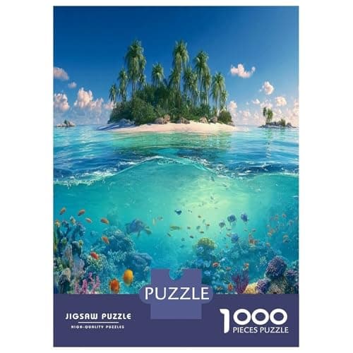 Image of Tropical Island Jigsaw Puzzle for Adults 1000 Piece Jigsaw Puzzle Coral Underwater Scene Puzzle Game for Family Paper 52x38cm/1000pcs