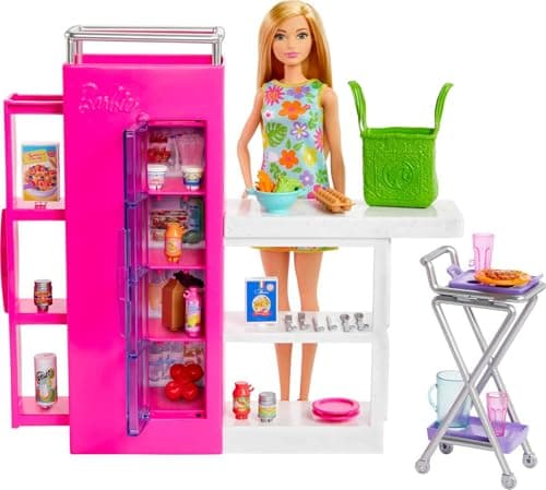 Image of Barbie Doll & 25+ Accessories, Ultimate Pantry Playset with Dollhouse Furniture, Food-Themed Pieces & Sticker Sheet, HJV38