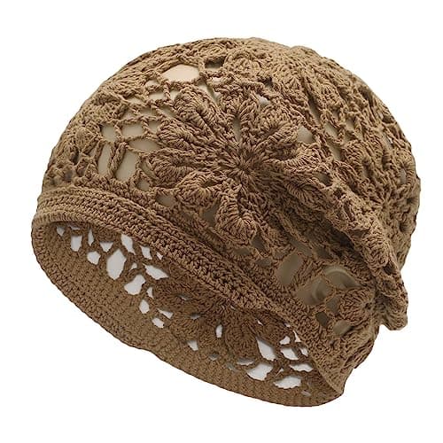 Image of ZLYC Women's Summer Knitted Hats Handmade Crochet Slouch Beanie Hat, Knitted Tan, One Size